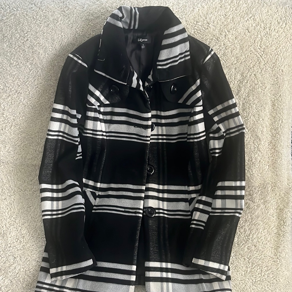 2/$15 Iz Beyer Black & White Pea Coat Medium